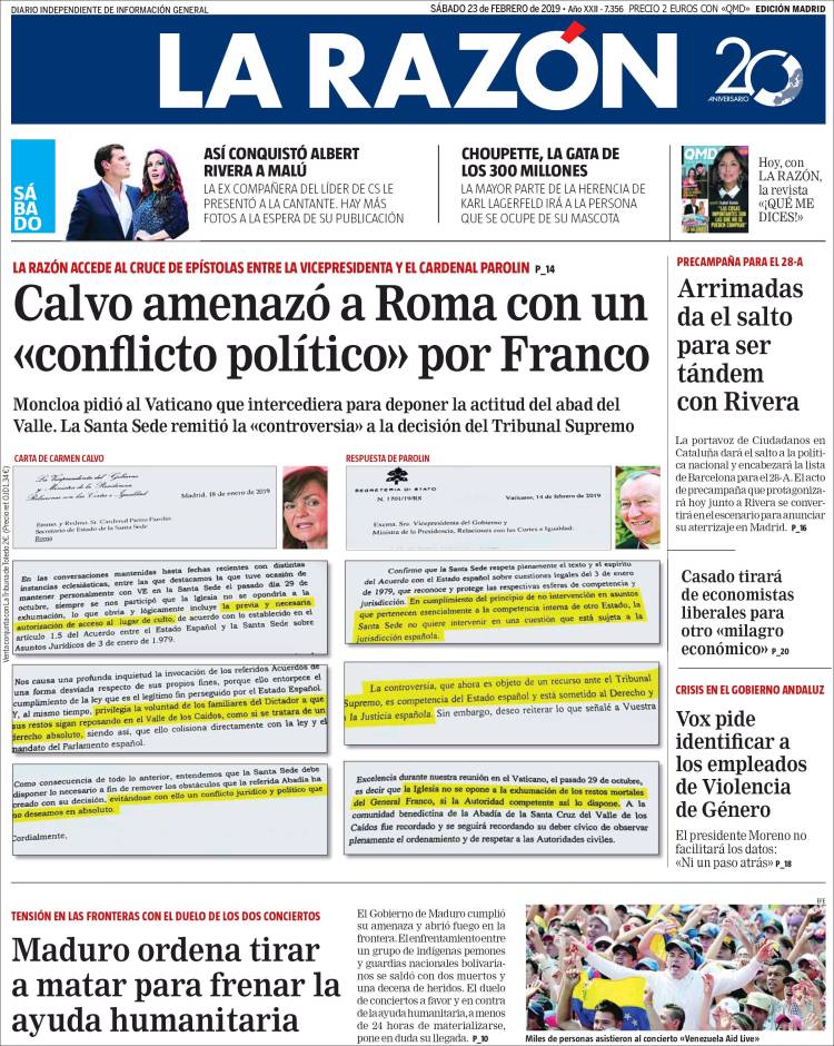Portada de La Razón (Espa&ntilde;a)