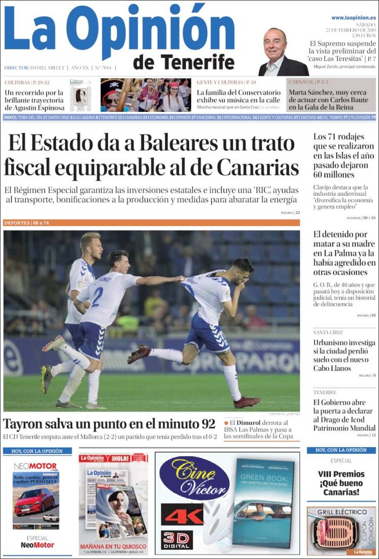 Portada de La Opinión de Tenerife (Espa&ntilde;a)