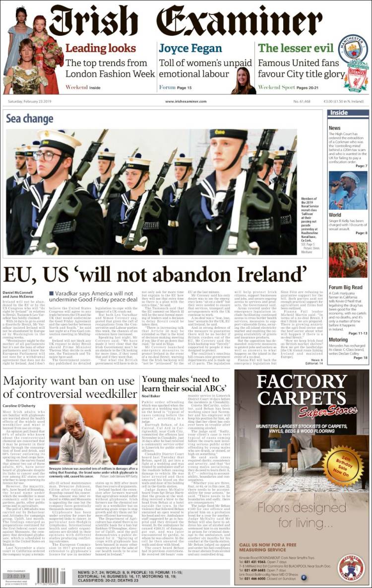 Portada de Irish Examiner (Irlanda)