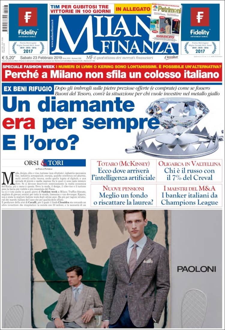 Portada de Milano Finanza (Italia)