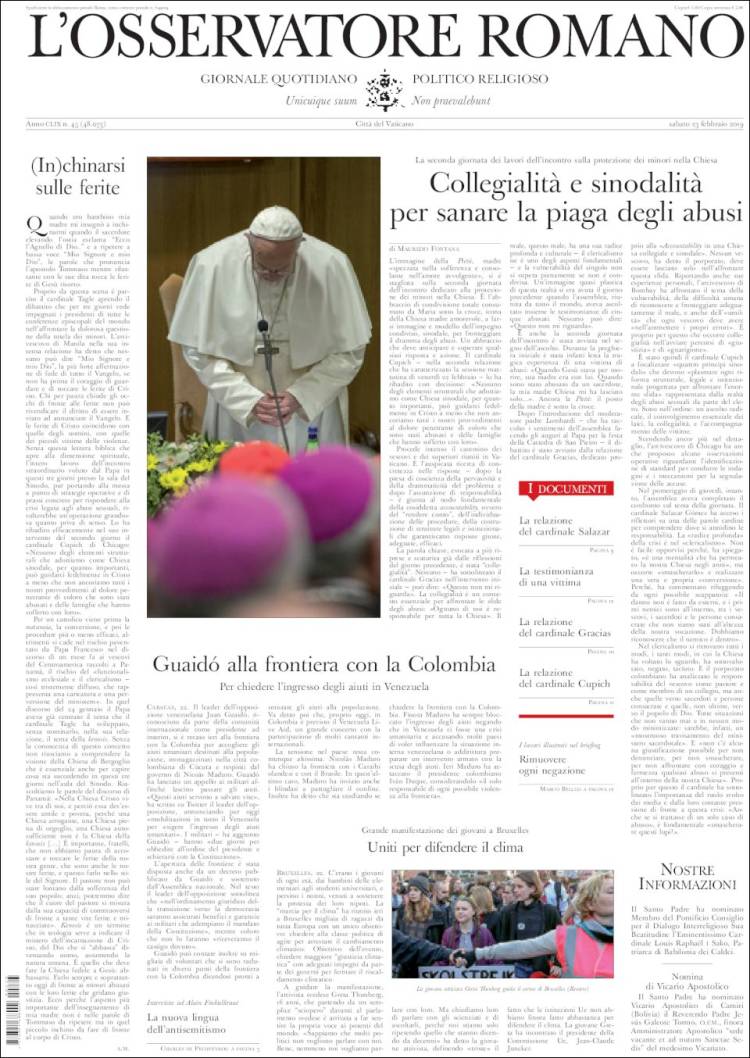 Portada de L'Osservatore Romano (Italia)