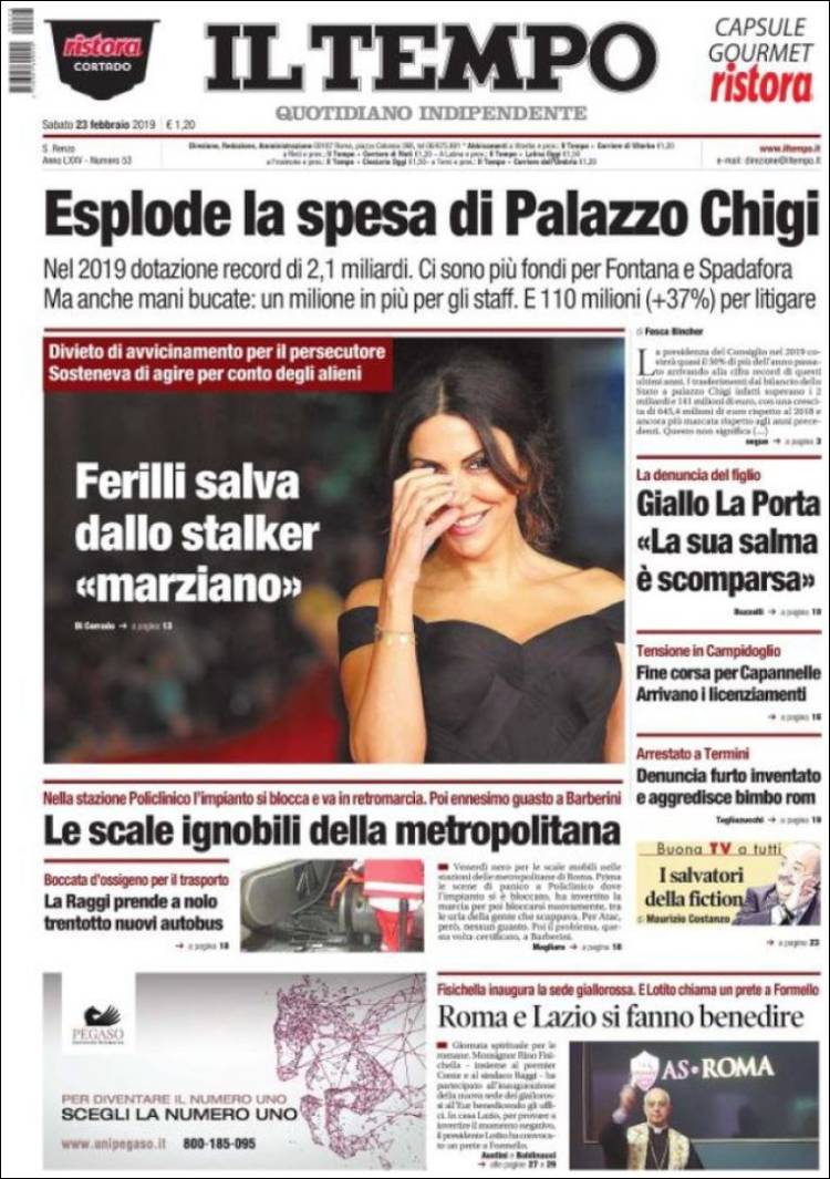 Portada de Il Tempo (Italia)