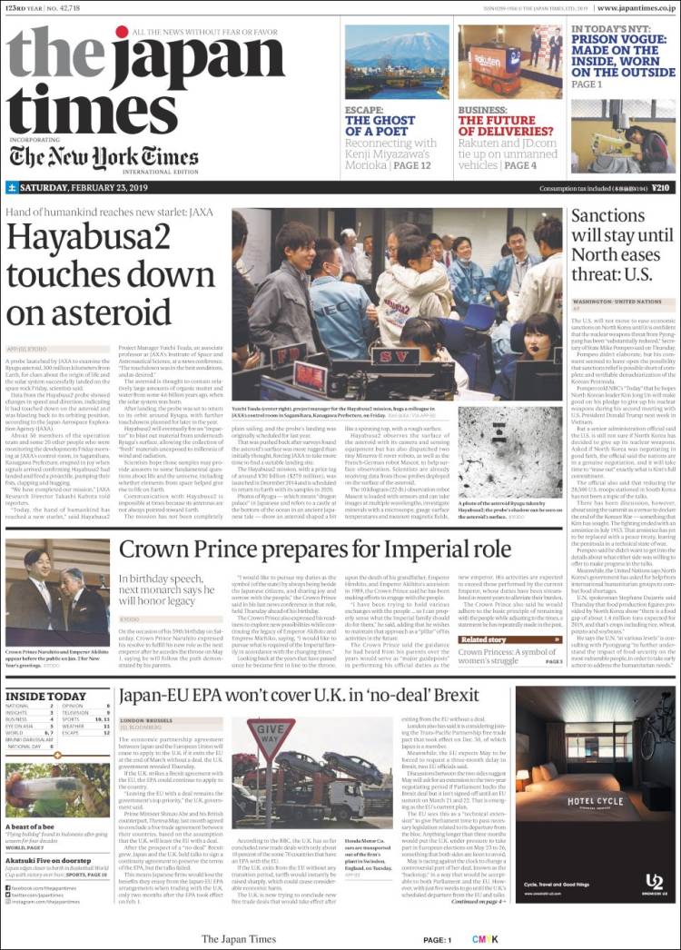 Portada de The Japan Times (Jap&oacute;n)