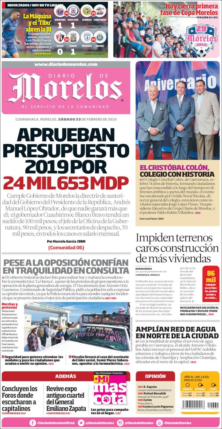 Portada de Diario de Morelos (M&eacute;xico)