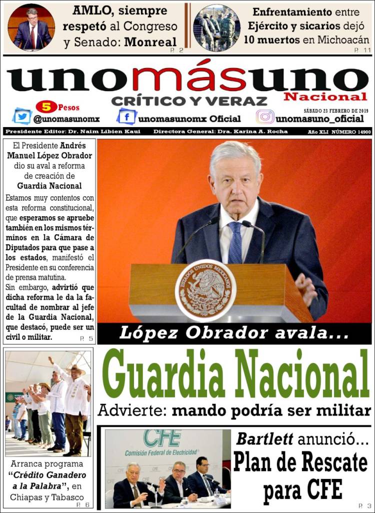 Portada de unomásuno (M&eacute;xico)