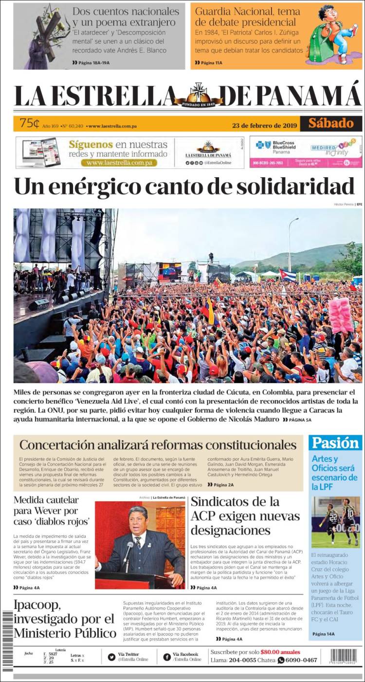 Portada de La Estrella de Panamá (Panam&aacute;)