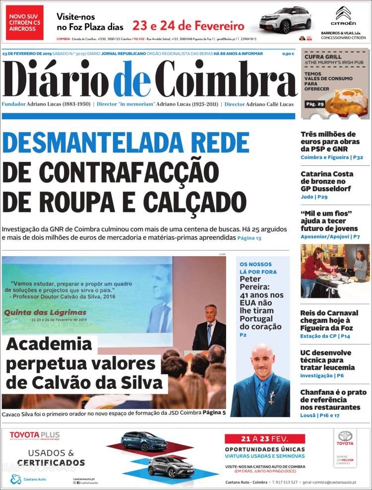 Portada de Diário de Coimbra (Portugal)