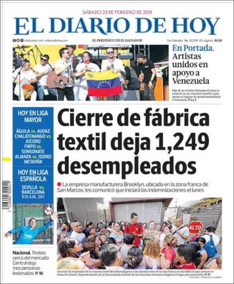 Portada de El Diario de Hoy (El Salvador)