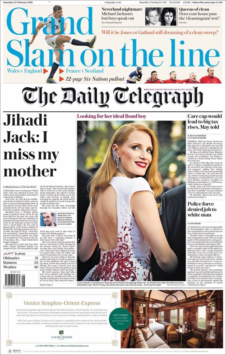 Portada de Daily Telegraph (Reino Unido)