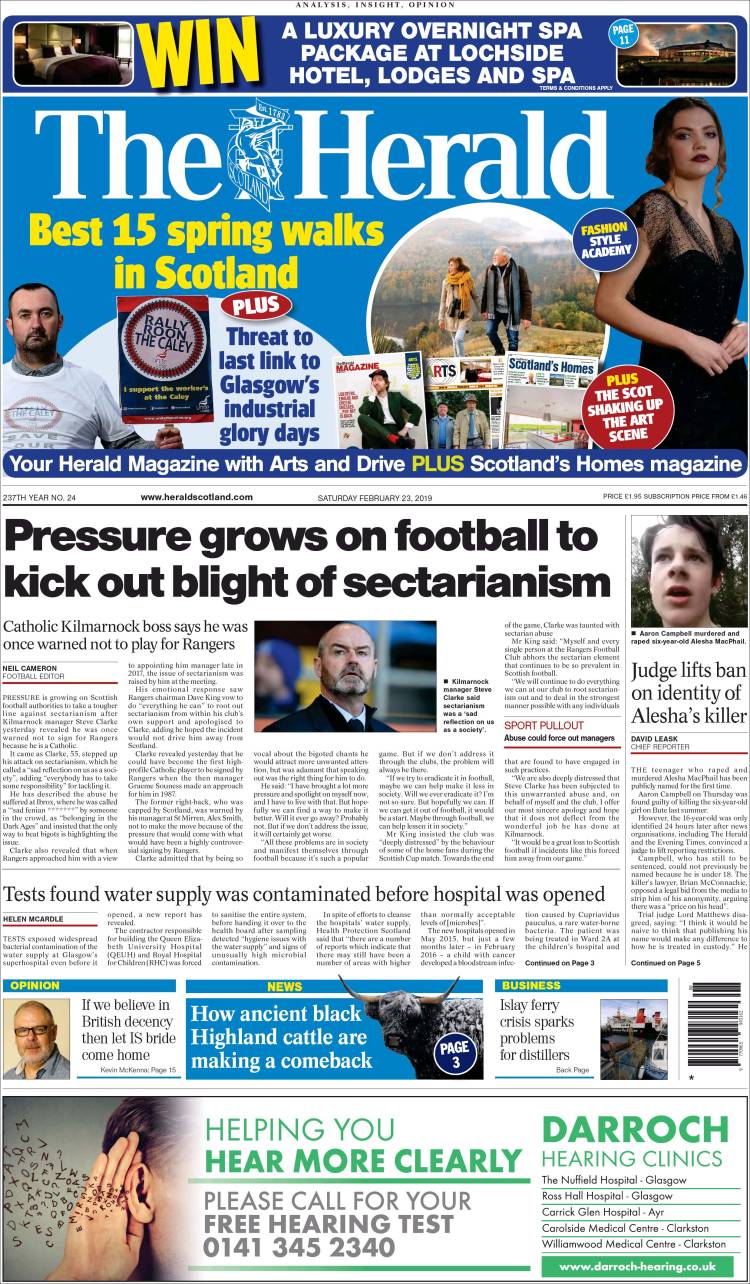 Portada de The Herald (Reino Unido)