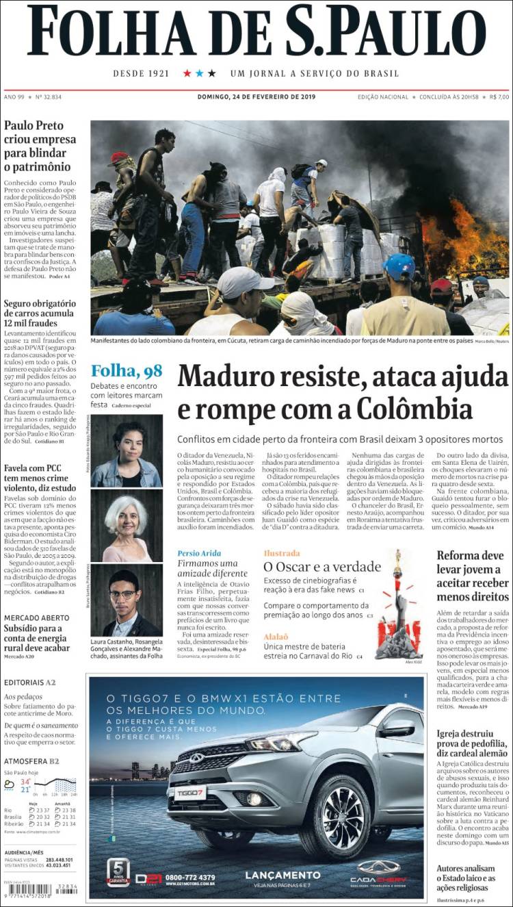 Portada de Folha de São Paulo (Brasil)