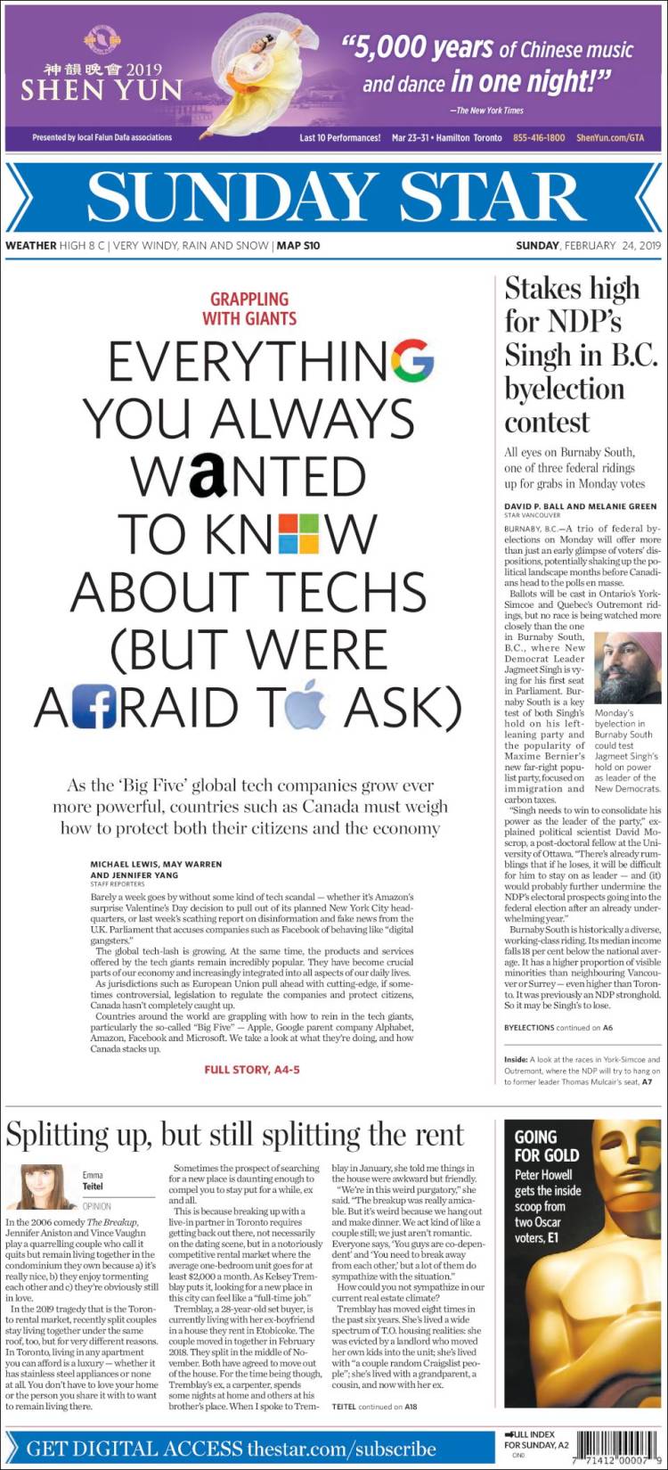 Portada de The Toronto Star (Canada)