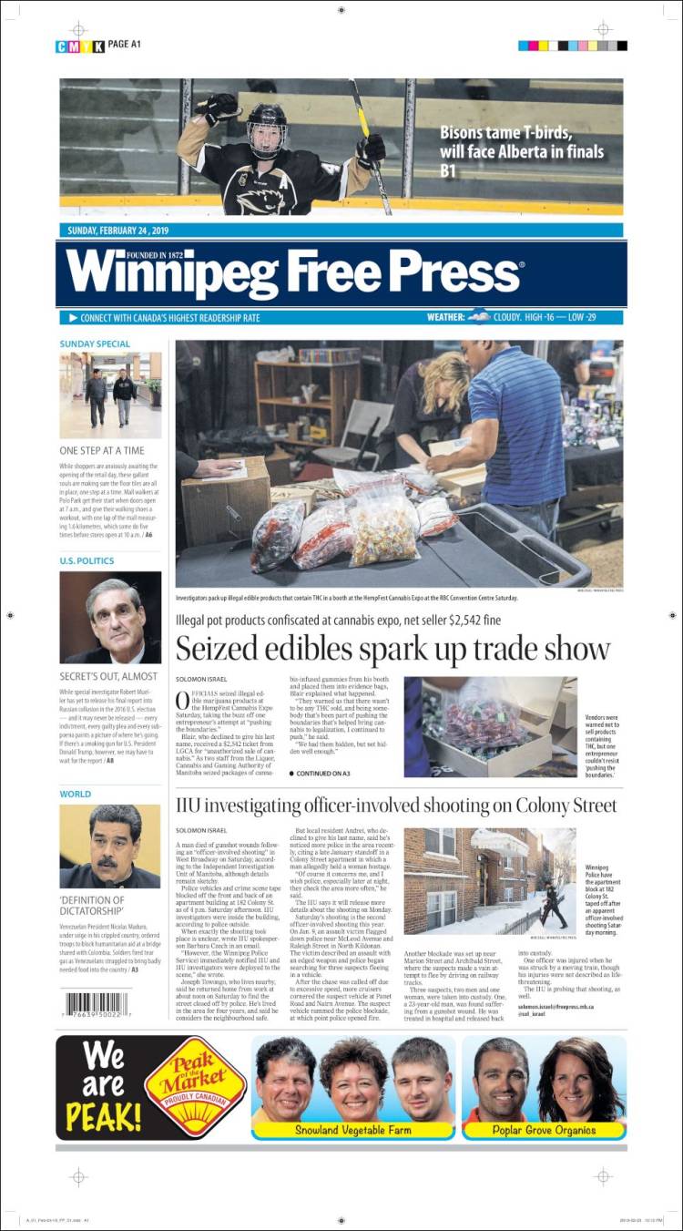 Portada de Winnipeg Free Press (Canada)