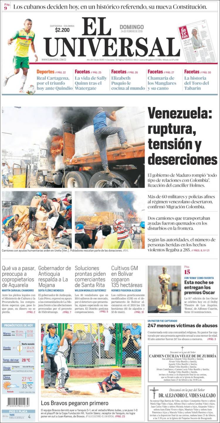 Portada de El Universal (Colombia)
