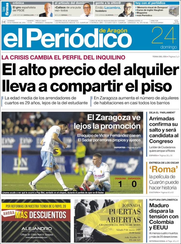 Portada de El Periódico de Aragón (Spain)