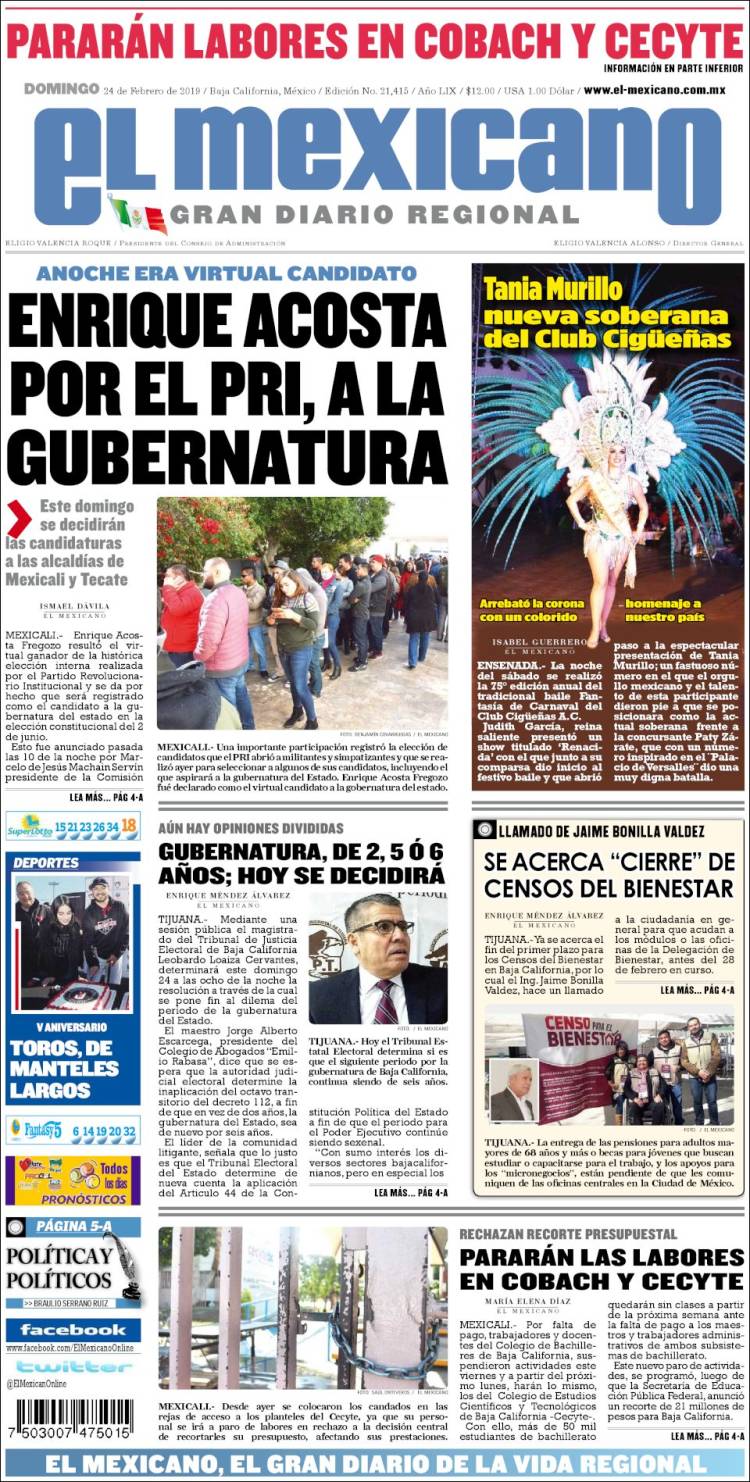 Portada de El Mexicano - El Gran Diario Regional (Mexico)