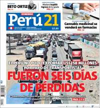 Portada de Perú 21 (Perú)