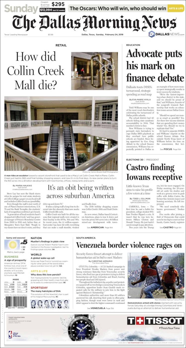 Portada de Dallas Morning News (USA)