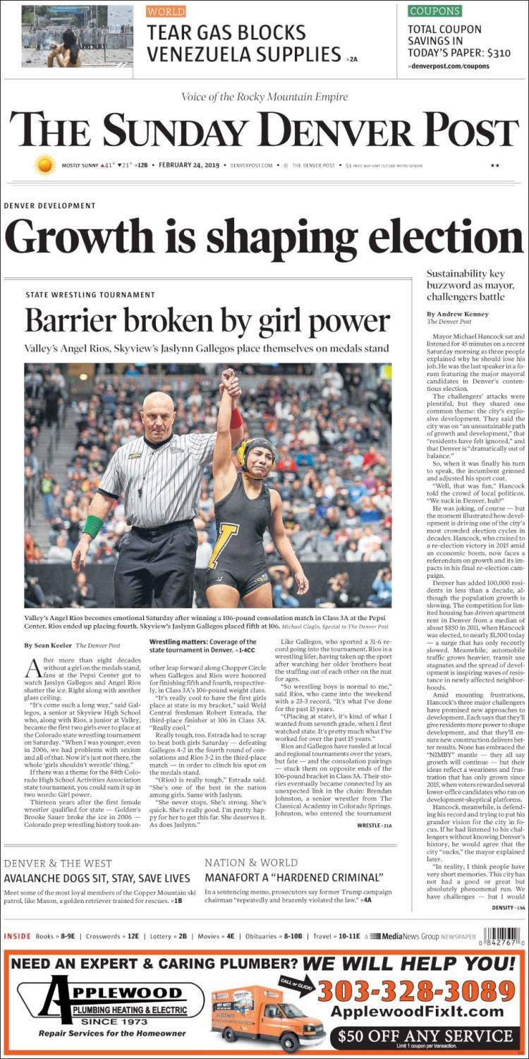 Portada de The Denver Post (USA)