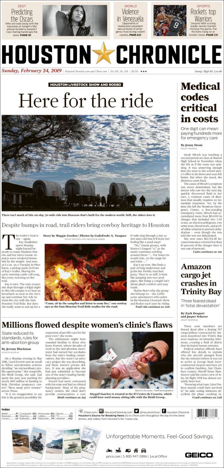 Portada de Houston Chronicle (USA)