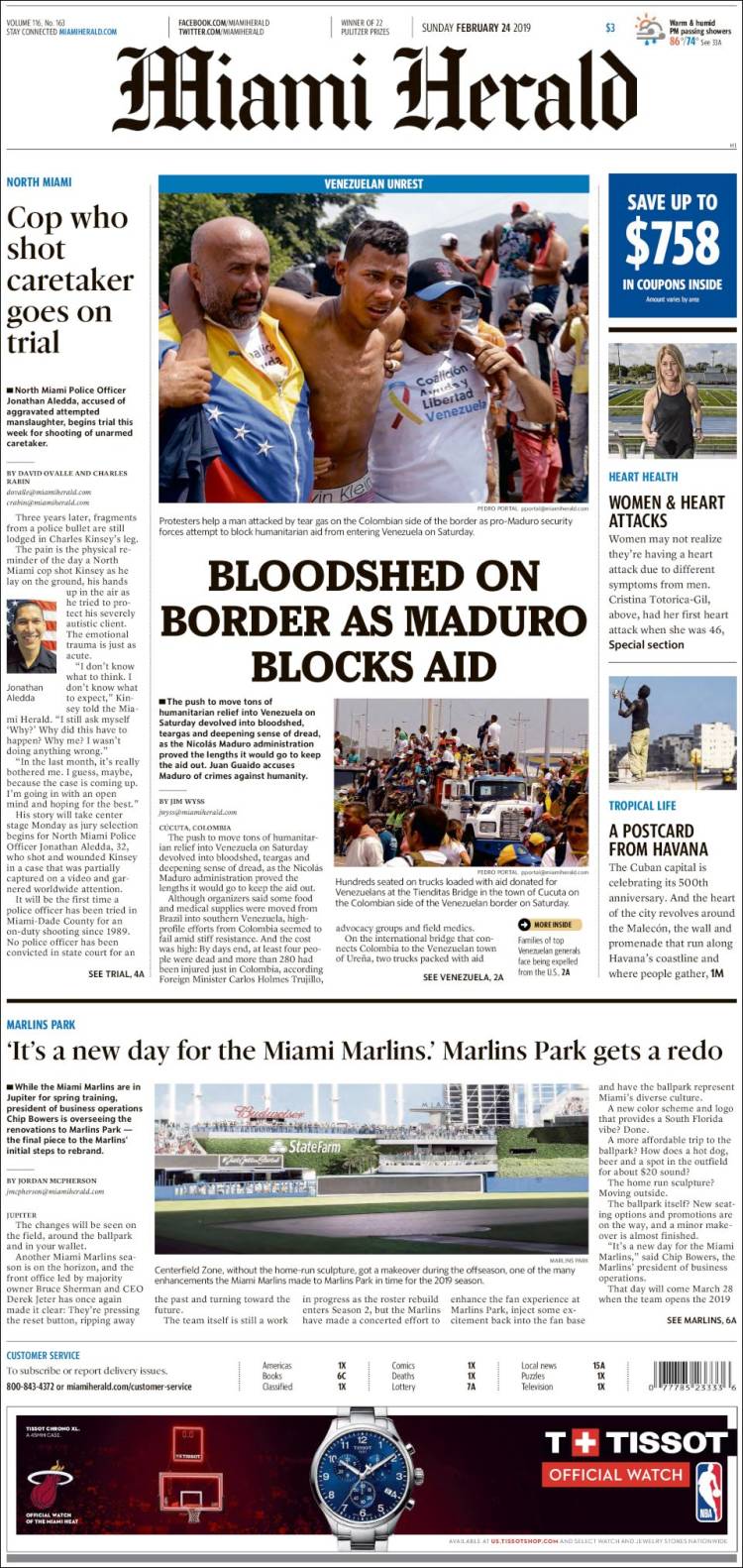 Portada de Miami Herald (USA)