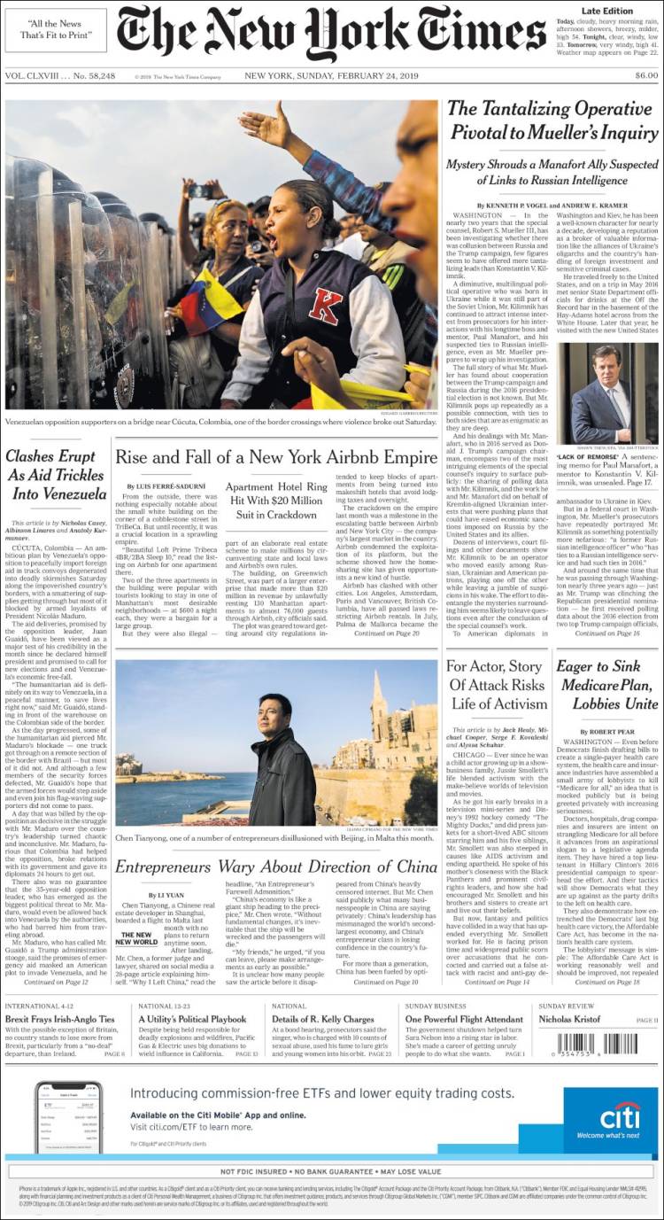 Portada de New York Times (USA)