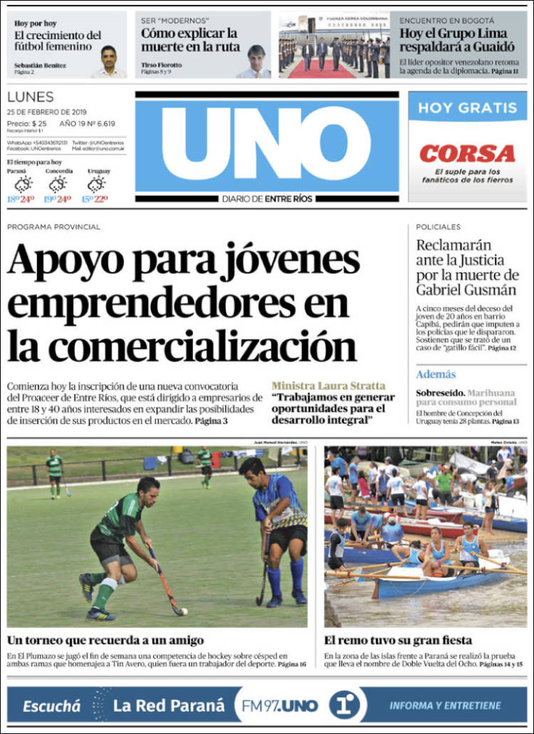 Portada de Diario Uno de Entre Ríos (Argentina)