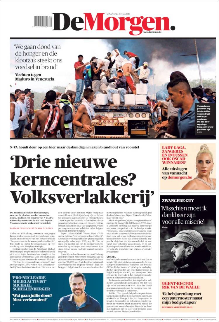Portada de De Morgen (B&eacute;lgica)