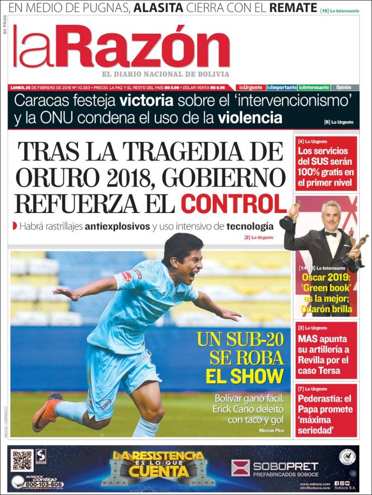 Portada de La Razón (Bolivia)