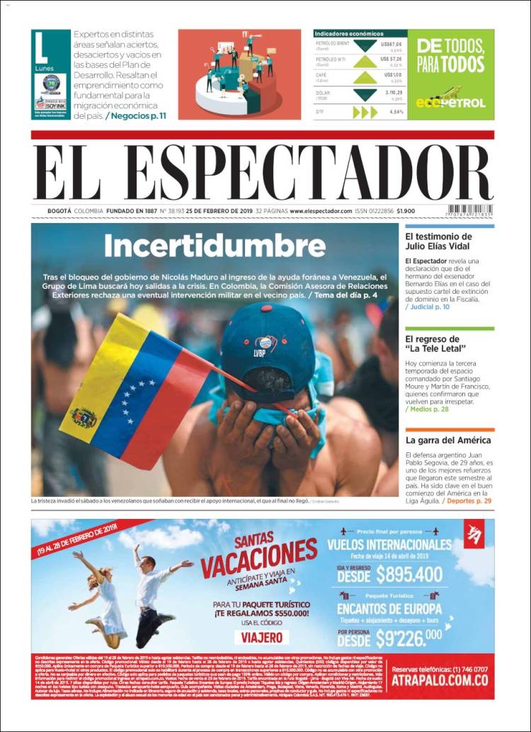 Portada de El Espectador (Colombia)