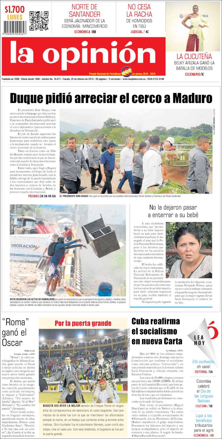 Portada de Diario La Opinion (Colombia)