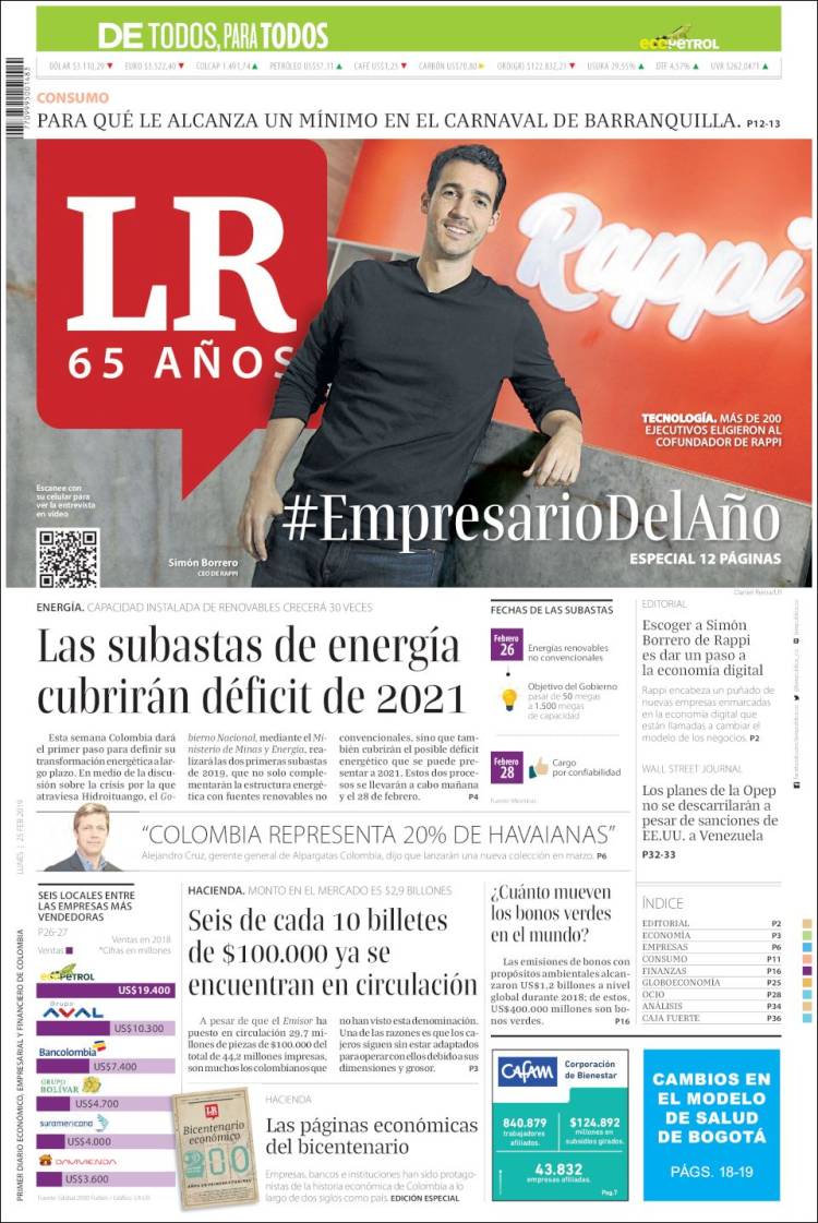 Portada de La Republica (Colombia)