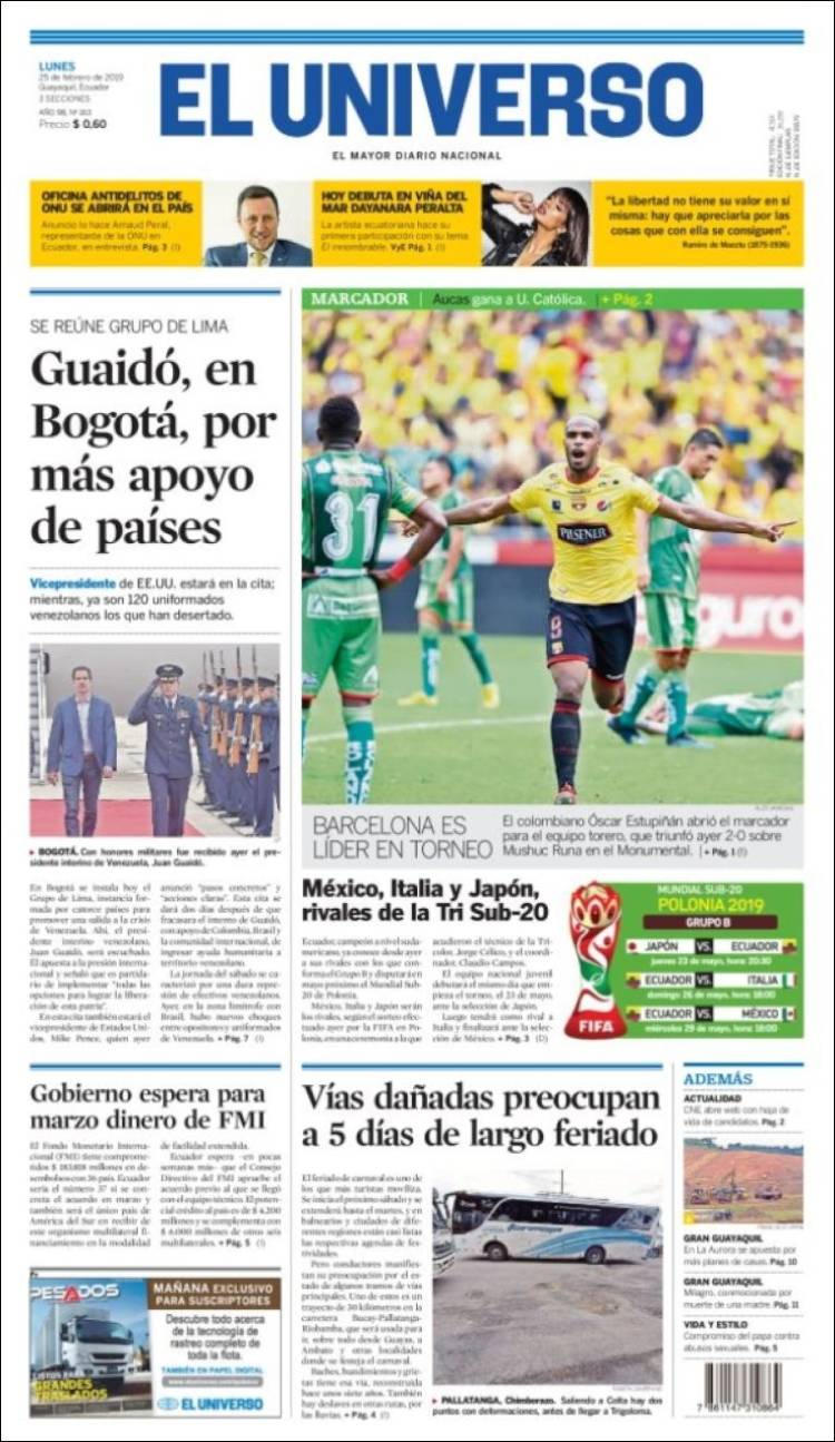 Portada de El Universo - Ecuador (Ecuador)