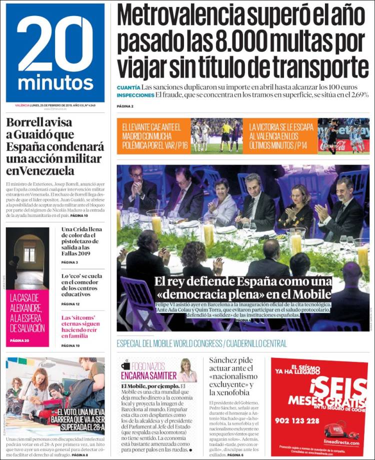 Portada de 20 Minutos - Valencia (España)