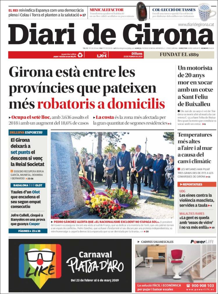Portada de Diari de Girona (España)