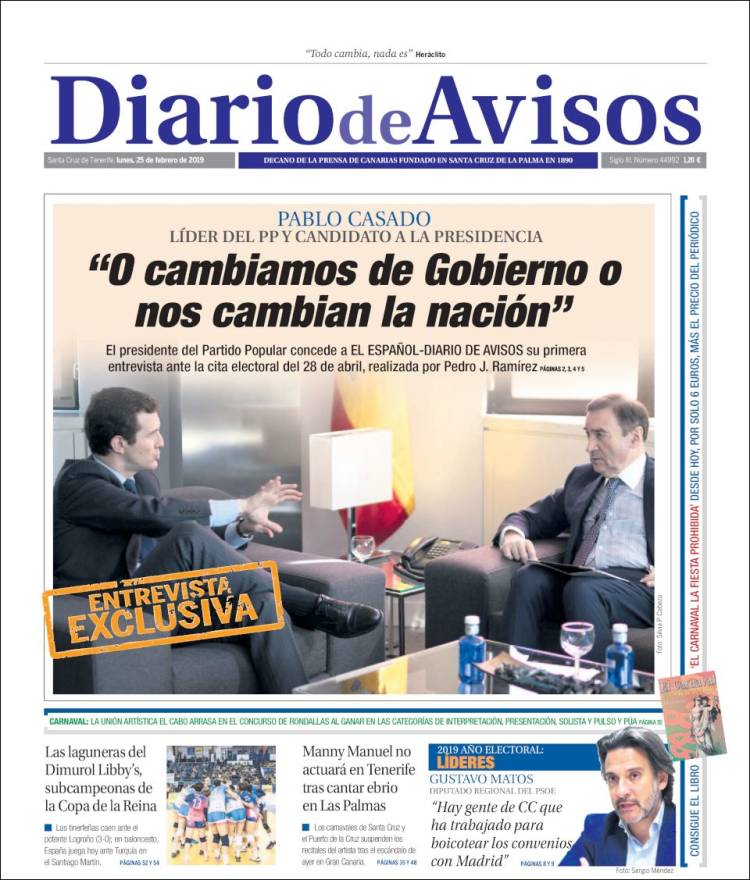 Portada de Diarios de Avisos (España)