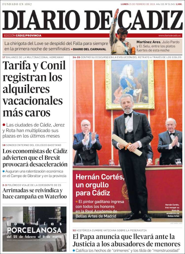 Portada de Diario de Cádiz (España)