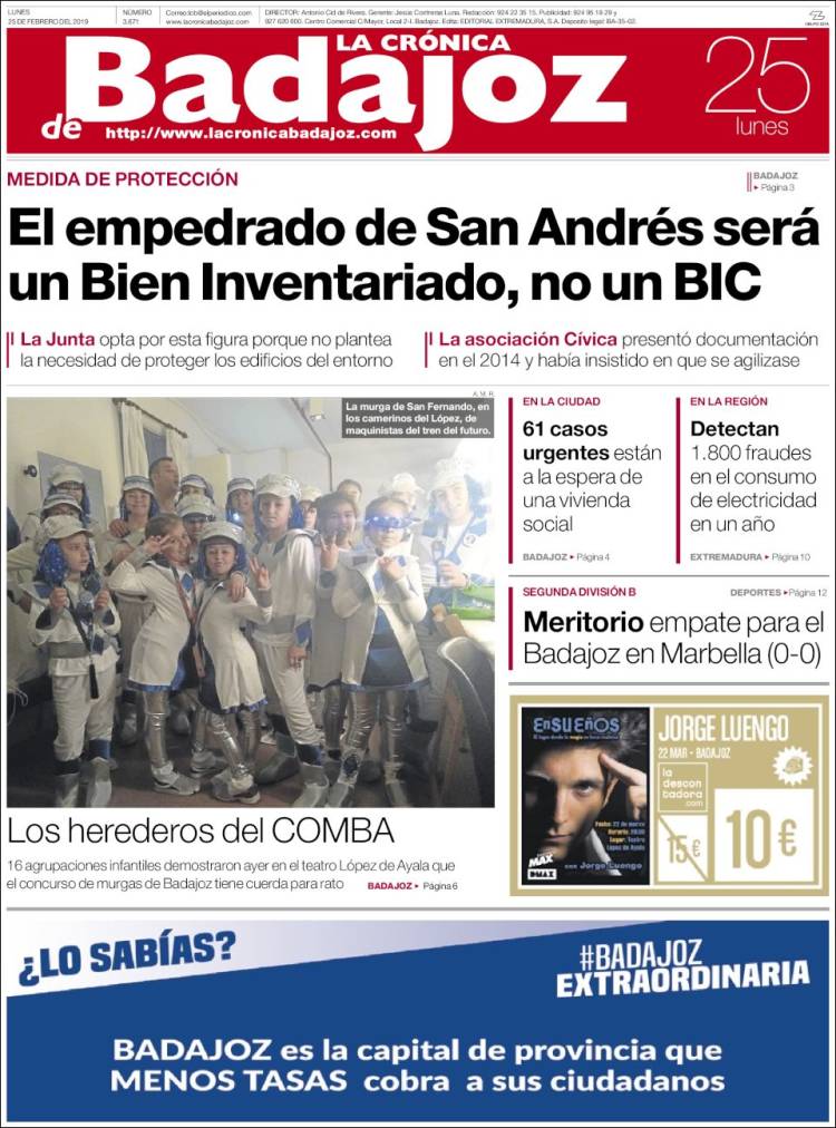 Portada de El Periódico de Extremadura (España)