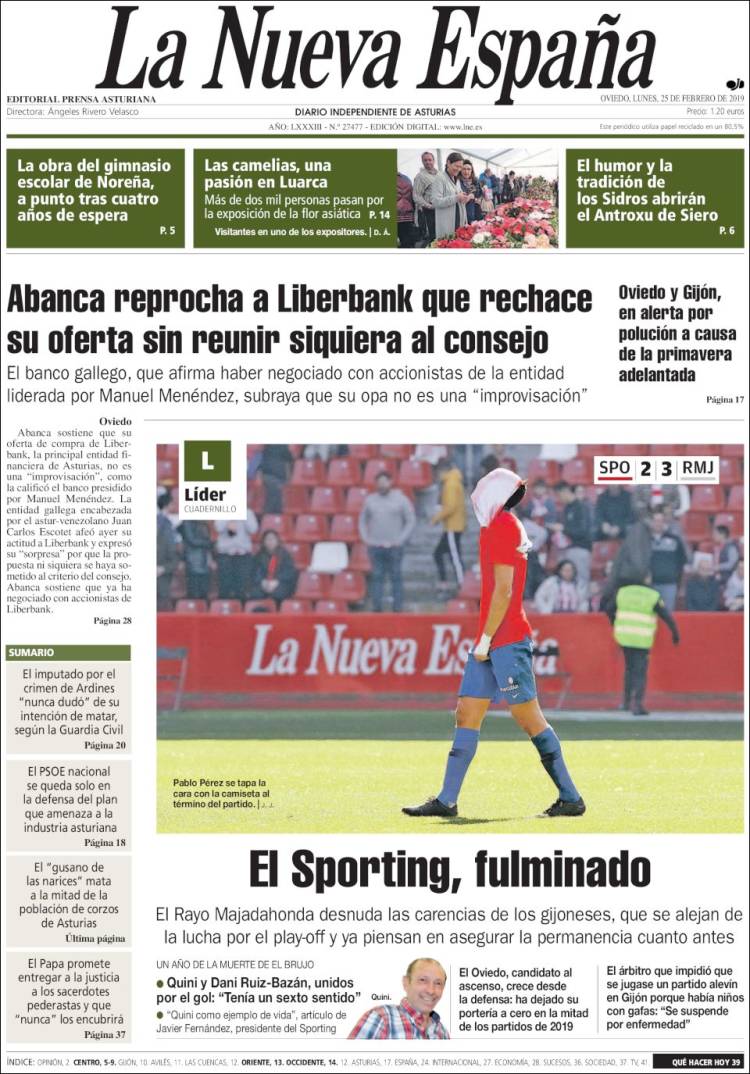 Portada de La Nueva España (España)