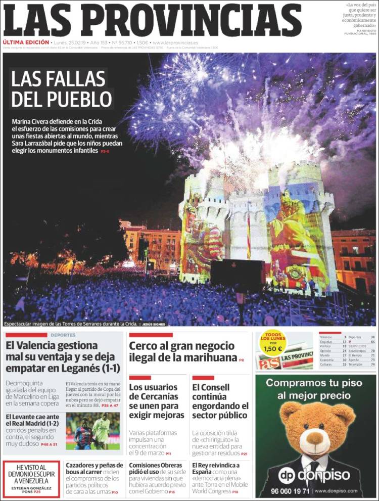 Portada de Las Provincias (España)