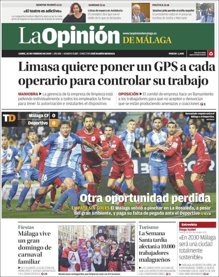 Portada de La Opinión de Málaga (España)