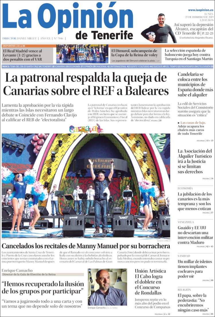 Portada de La Opinión de Tenerife (España)