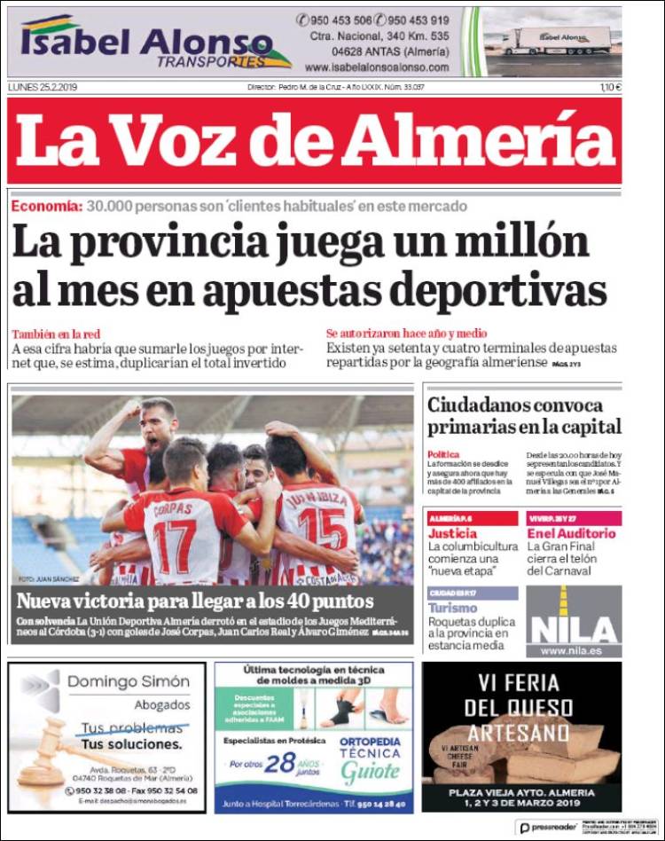 Portada de La Voz de Almería (España)