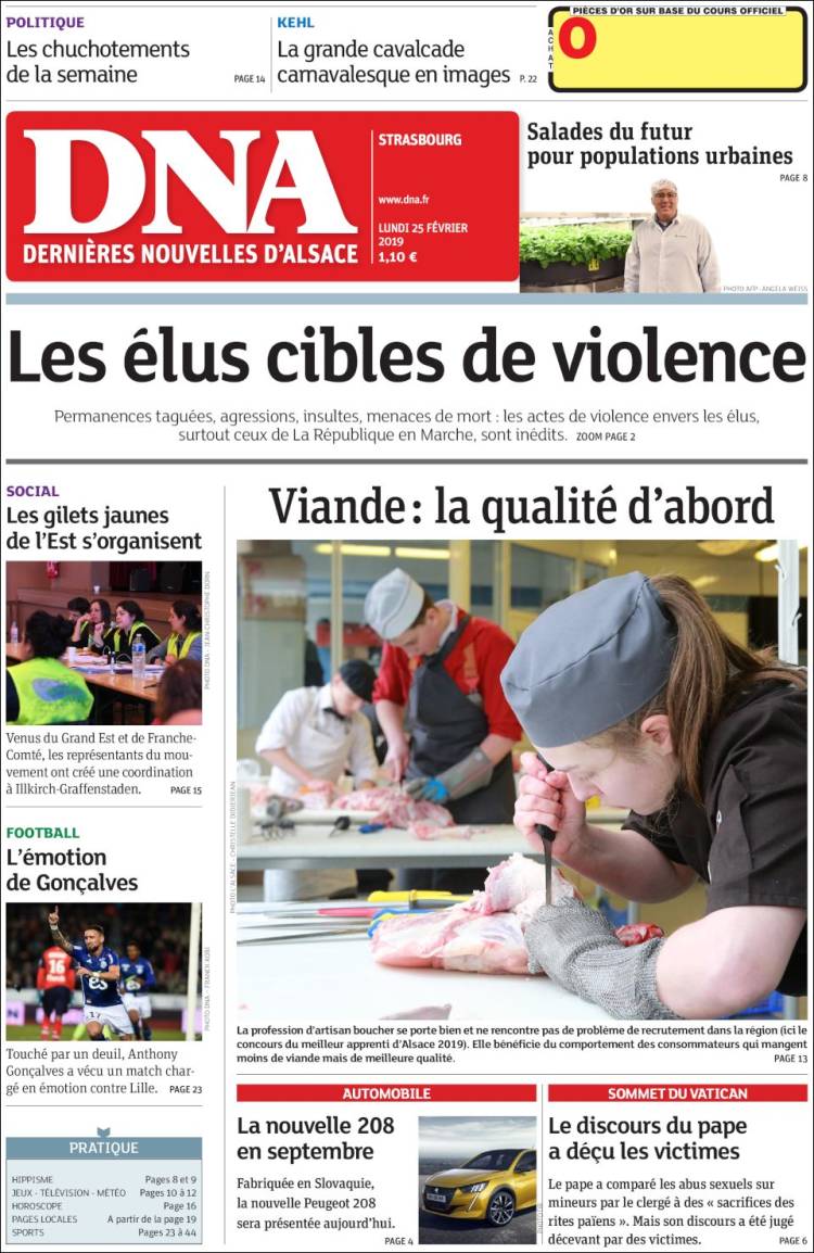 Portada de Les Dernières Nouvelles d'Alsace (Francia)