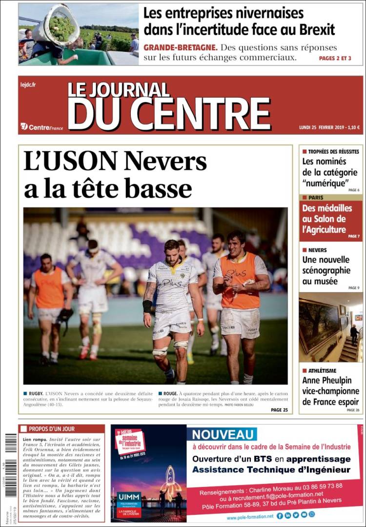 Portada de Le Journal du Centre (Francia)