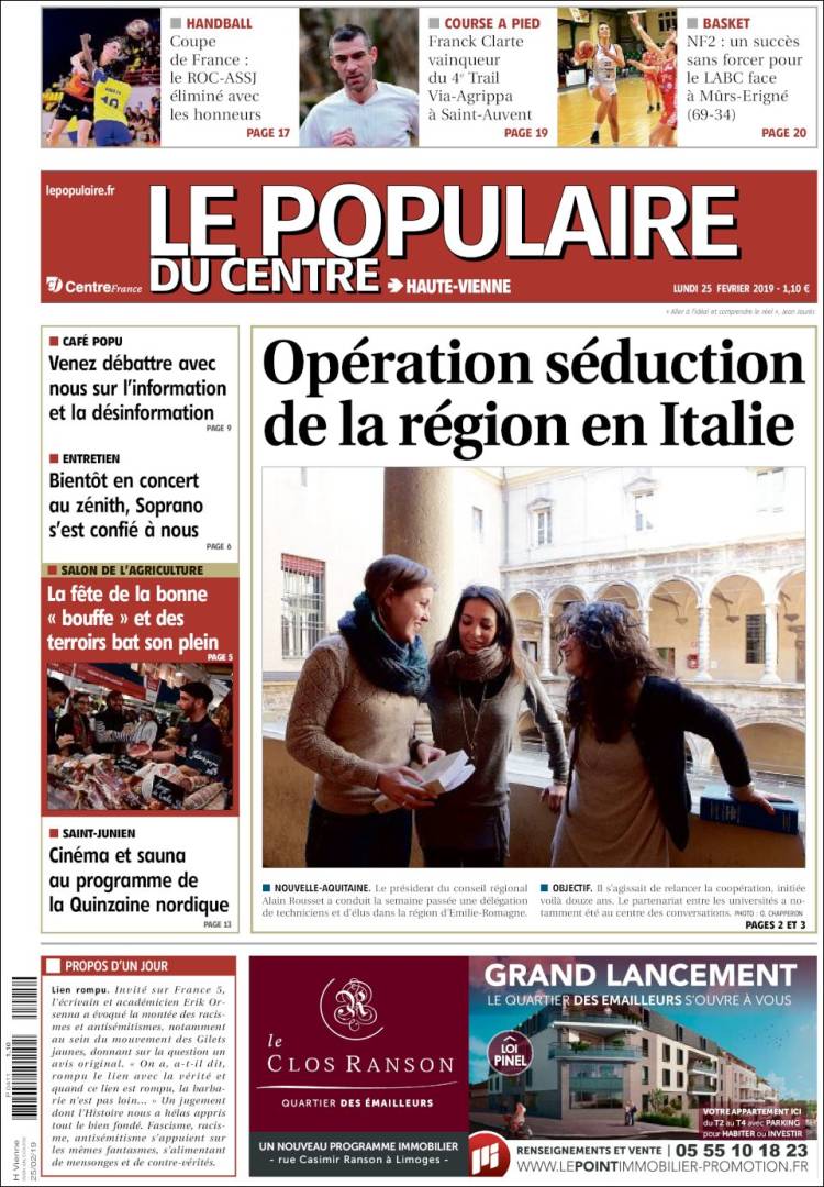 Portada de Le Populaire du Centre (Francia)