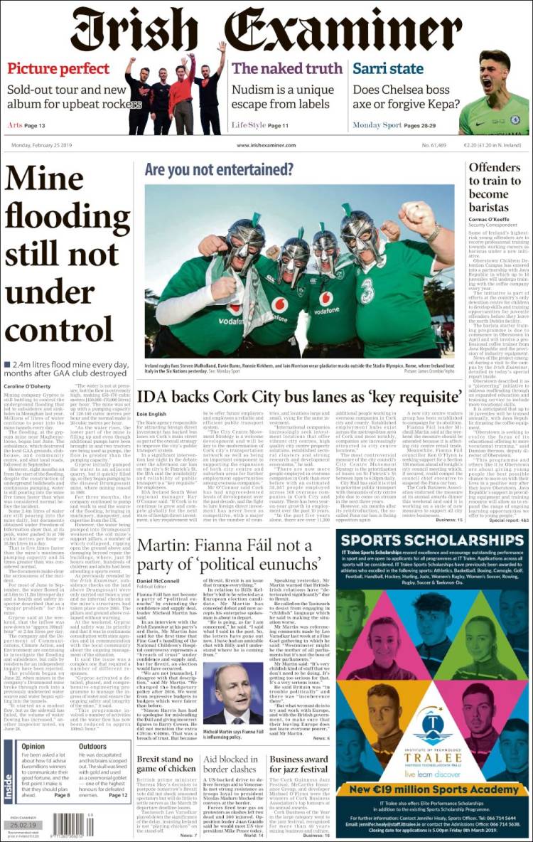 Portada de Irish Examiner (Irlanda)