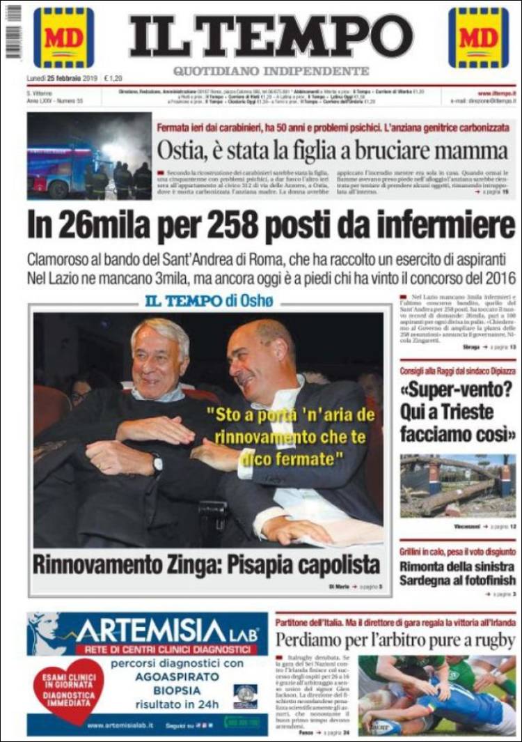 Portada de Il Tempo (Italia)