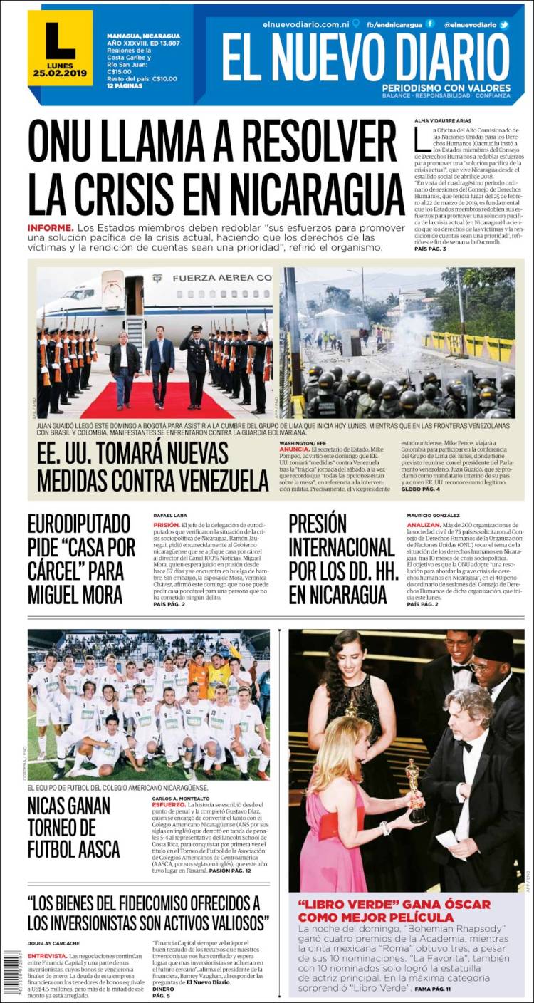 Portada de El Nuevo Diario (Nicaragua)