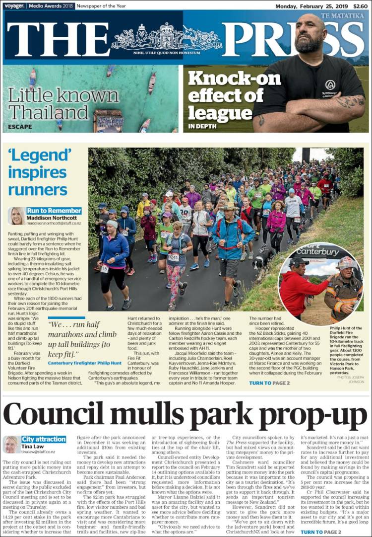 Portada de The Press (Nueva Zelanda)